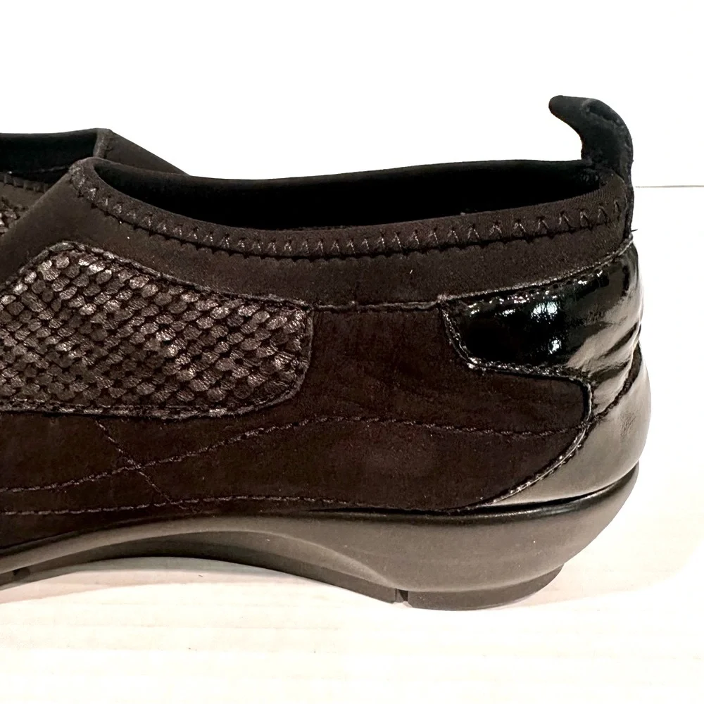 Aerosoles Legend Suede Snakeskin Shoes Slip On Low Heel Loafer Women's 8.5 Black